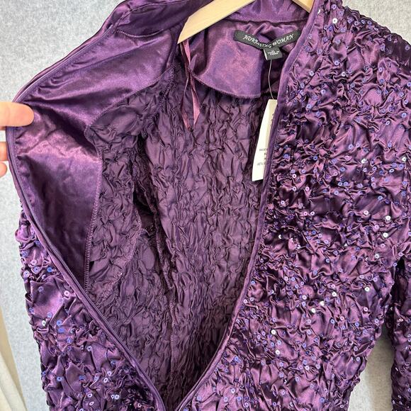 Adressing Jacket Womens Medium Purple Metal Silver Sequin Crinkle Embellished - Picture 4 of 16
